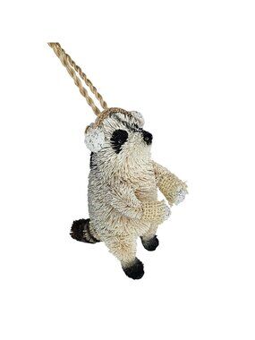 Pottery Barn Bottlebrush Woodland Earmuffs Raccoon Christmas Ornament Neutral